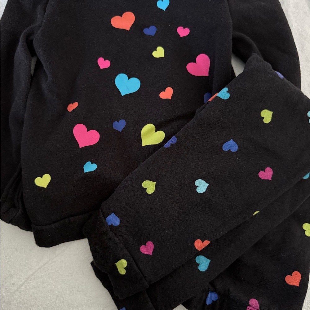 Girls Black Heart Print Lounge Pants - Multicolor Hearts